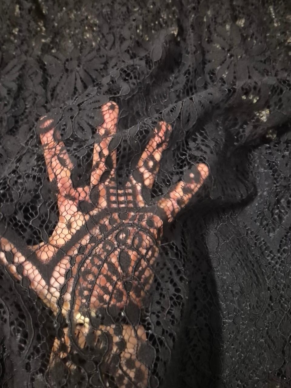 Time and Tru Black Floral Lace Fingerless Gloves
